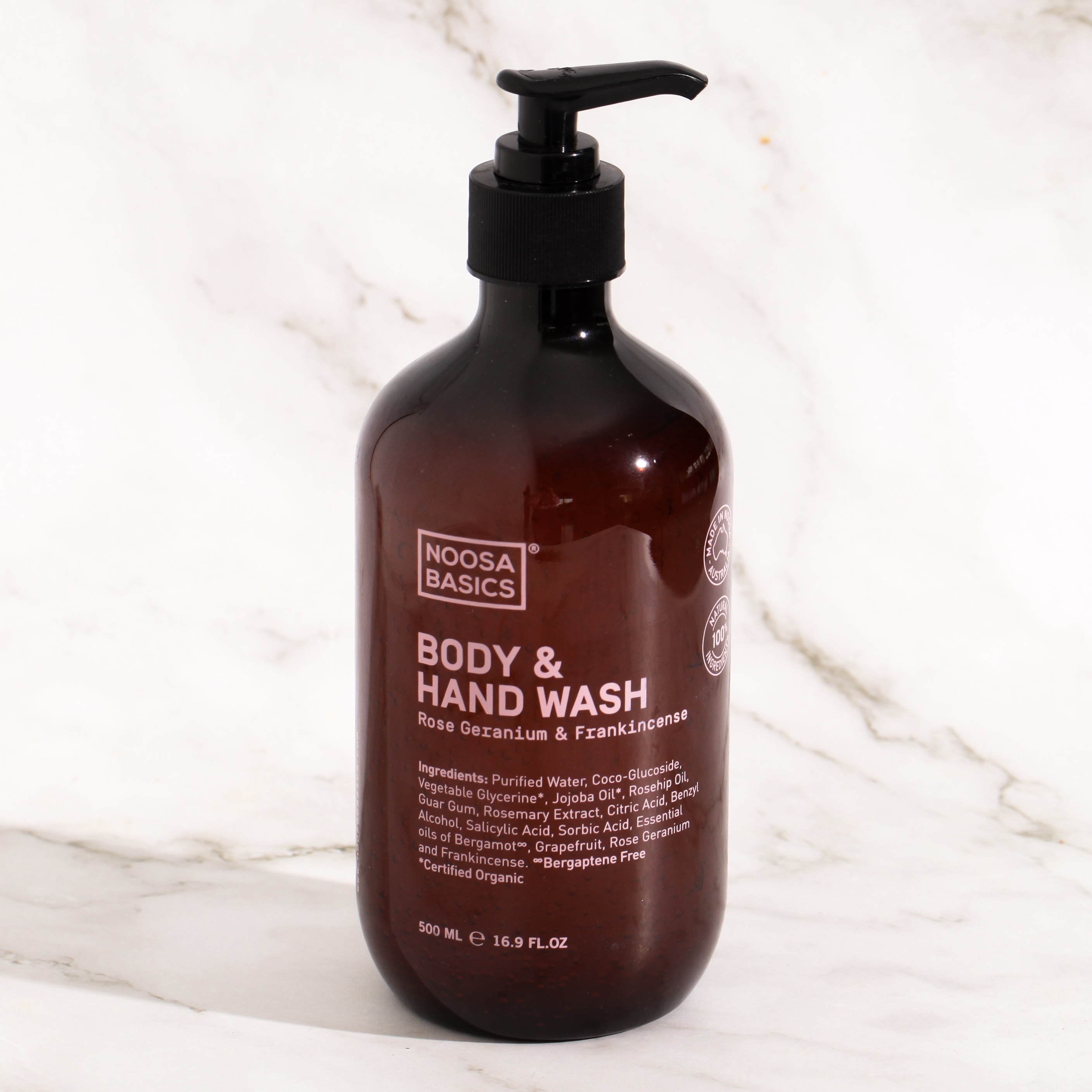 Body & hand wash, Rose Geranium & Frankincense - Noosa Basics